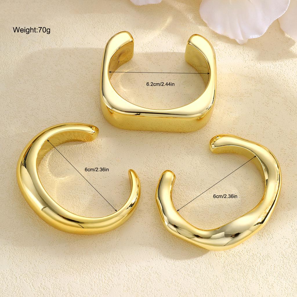 3pcs Retro Exaggerated Gold Color Bangle Set for Women Simple Geometric Smooth Wide Thick Bracelets Daily Wear Wedding Jewelry