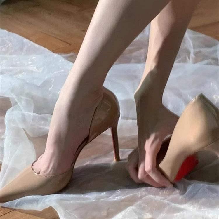 Women's Black Stiletto Heels with Side Cutout, Sexy Red Bottoms, Comfortable for Night Wear - 2025 Autumn/Winter Collection