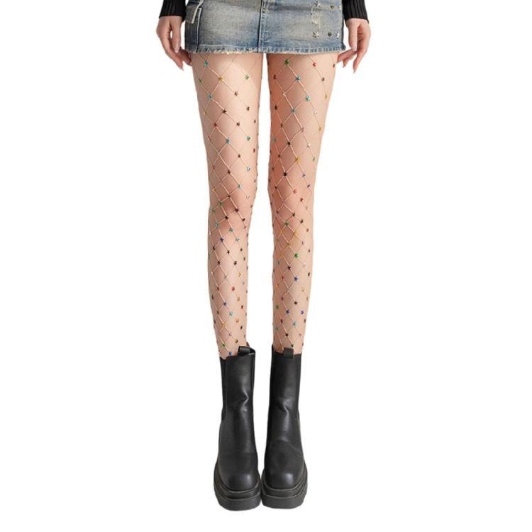 Sparkly Large Mesh Fishnet Tights Glitter Rhinestones Fishnets Stockings High Waist Pantyhose for Womens