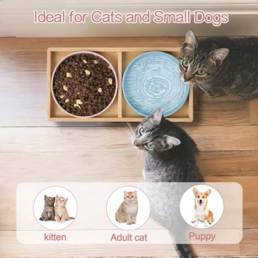 Cat Food Bowls7 Wide Puppy Plates Whisker Fatigue Pet Feeding Dishes Pet Feeding Station for Cats Small Dogs Anti Whisker Fatig