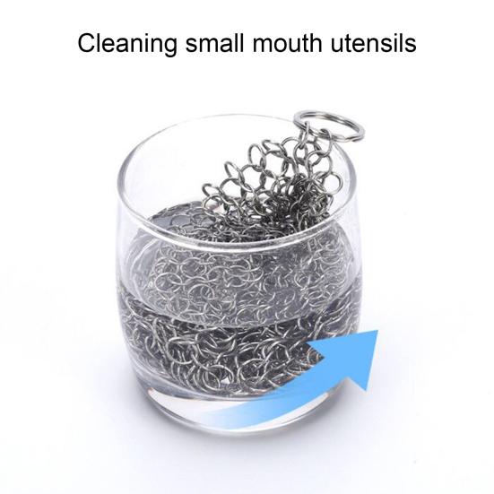 Square Stainless Steel Cast Iron Skillet Cleaner with Hanging Ring Practical Efficient Chainmail Cleaning Scrubber Kitchen Accessories