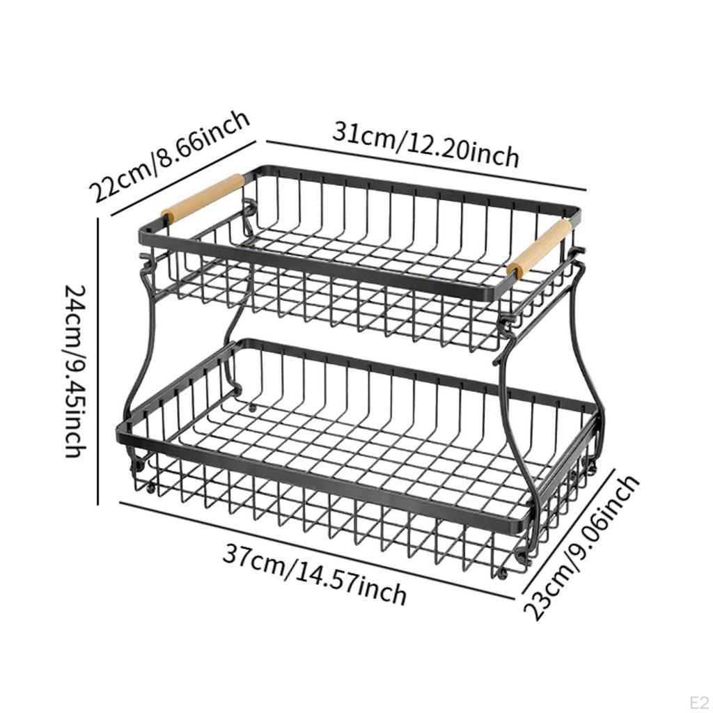 2 Layer Fruit Basket Vegetable Rack for Bread Snack Kitchen Countertop Organization Portable Space