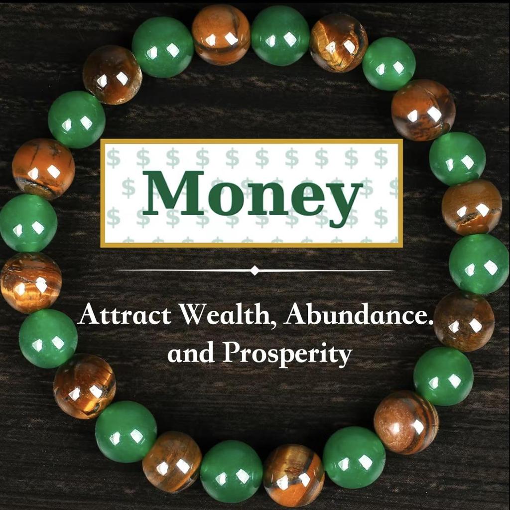 Green Aventurine & Tiger Eye Wealth Bracelet - 8mm Elastic Cord, High-End Feel