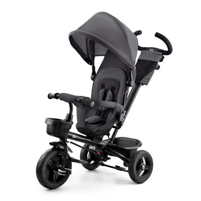 Tricycle Évolutif Kinderkraft AVEO, De 9 Mois à 5 Ans, Selle Pivotante, Ceinture 3 Points, Pliable, Modulaire, Roues Robustes, Gris