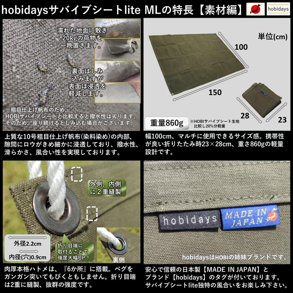 Hobidays In Survive Sheet Lite ML 150x100cm Ground Canvas Paraffin Coating and Thick Sheet with Ideal for Wind and Outdoor Leisure Military Black