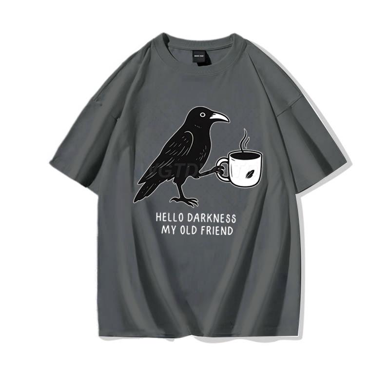Raven Crow Coffee Shirt for Women Unisex Funny Gift for Coffee Lover Cotton Tshirt Womens Unisexs Oversized Comfort Colors Tee Top