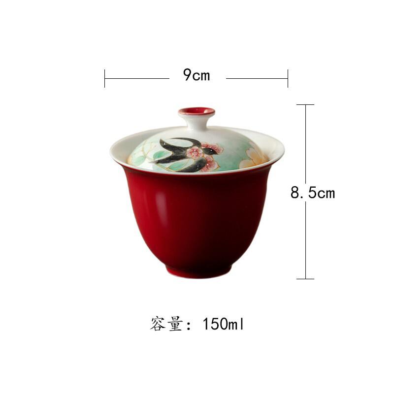 

150ml Hand-painted Flowers And Swallow Gaiwan Retro Tea Tureen Tea Bowl With Lid Kit Tea Maker Cover Bowl Drinkware Ornaments