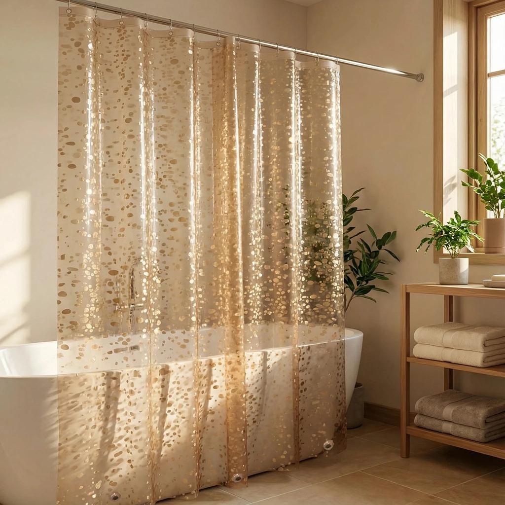 1D Pebble Design Shower Curtain Waterproof PEVA Thick Semi-Transparent Bathroom Partition Door Curtain for Shower Room