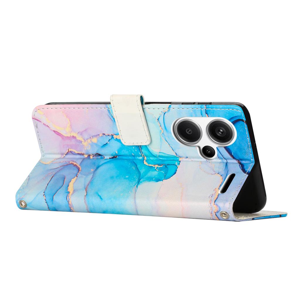 For Xiaomi Redmi Note 13 Pro+ 5G Stand Case Marble Pattern PU Leather Wallet Phone Cover with Wrist Strap