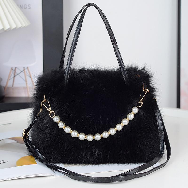 Winter New Soft Plush Portable Female Mini Handbags Fashion Versatile Pearl Small Square Women's Crossbody Bag Soft Texture Ladies Messenger Bags