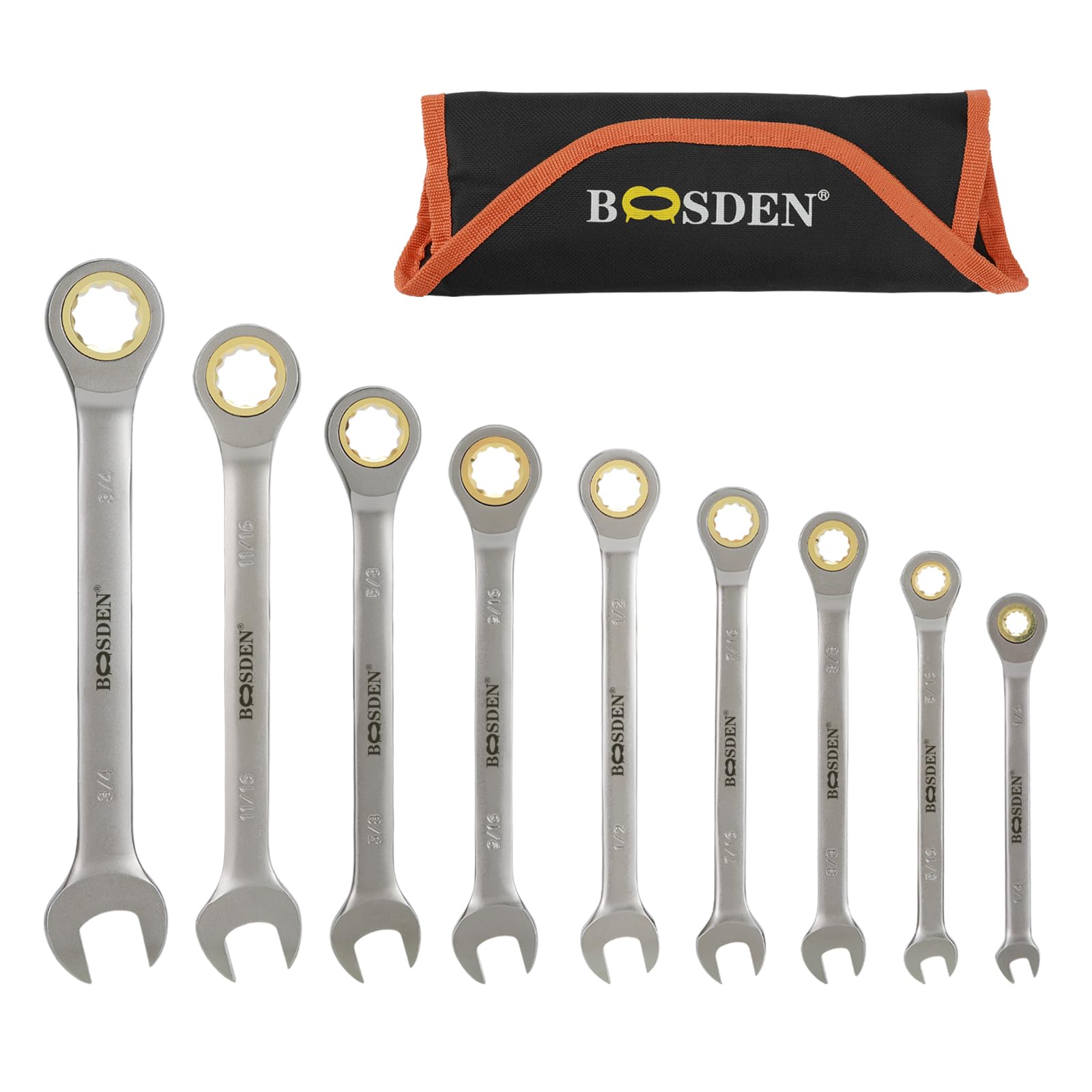 BOOSDEN Ratchet Wrench SAE with Storage Combination Wrench Set Tool Set for Automotive Repair and DIY Set, 9-piece, Standard, Case, (0.6-1.9cm),