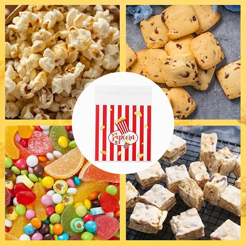 50/100 Pièces Sacs Cadeaux Design Popcorn 13*10Cm Rayure Rouge Blanche Sacs Auto-Scellants Biscuits Bonbons Sacs à Snacks Décoration de Fête