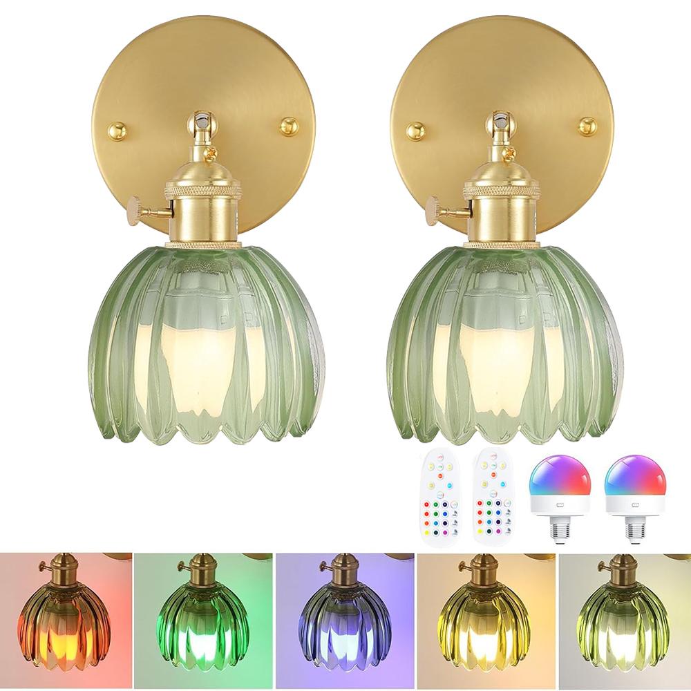 Vintage Glass Wall Sconce 2P RGB Rechargeable Bulb Wiring Free For Living Room Bedroom Study Room Cloakroom Stairwell Decor Lamp