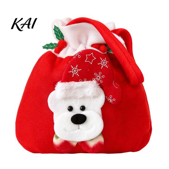 Drawstring Candy Pouches Christmas Flannel Bags, Fruit Cookie Packing Bag, Cute Holiday Goodie Bags Snowman/Santa/Elk Gift Wrap Bag for Presents,