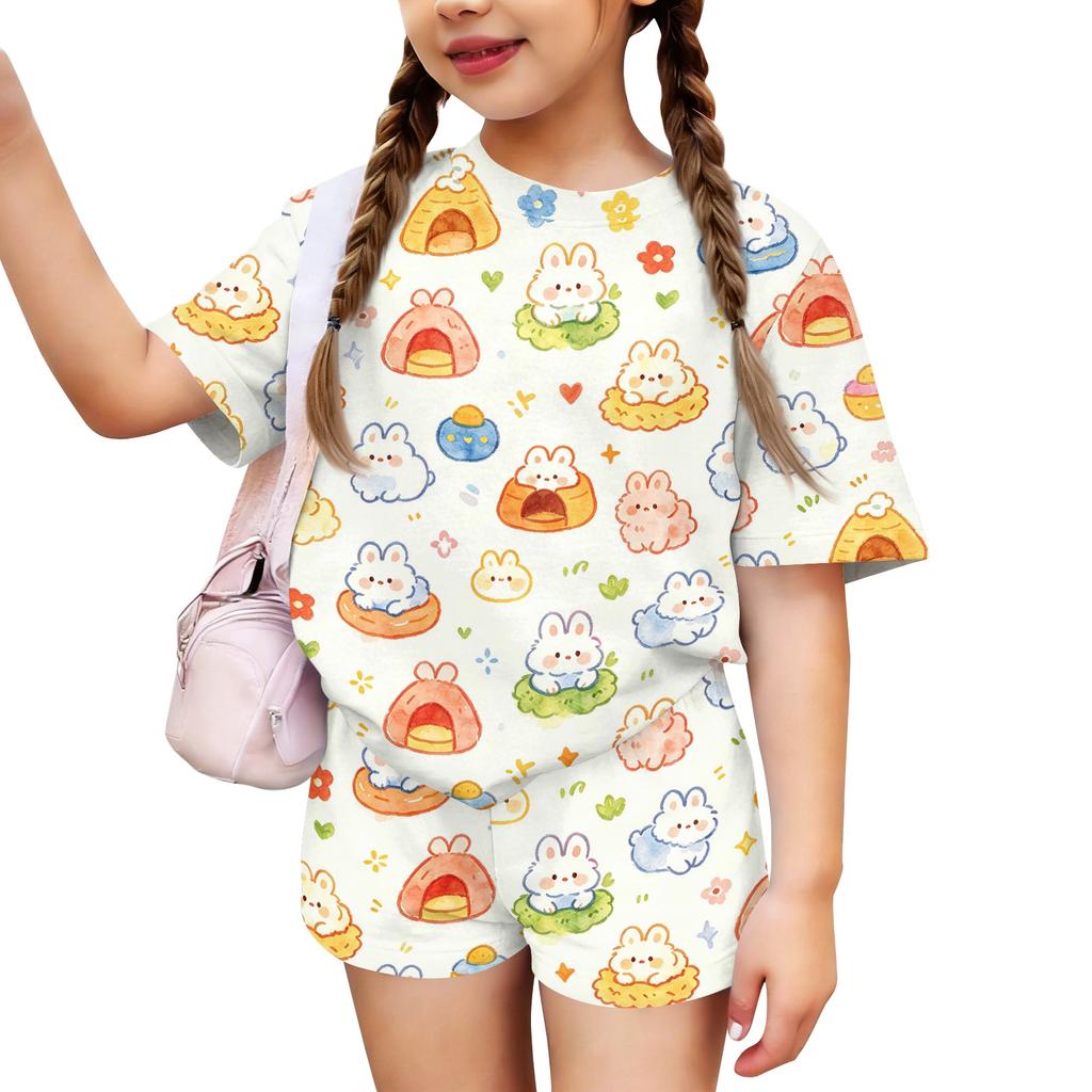 Kids Casual Short Sleeve Top and Shorts Set Animal Print Lightweight Soft Fabric Summer Outfit for Boys and Girls Comfortable Fit