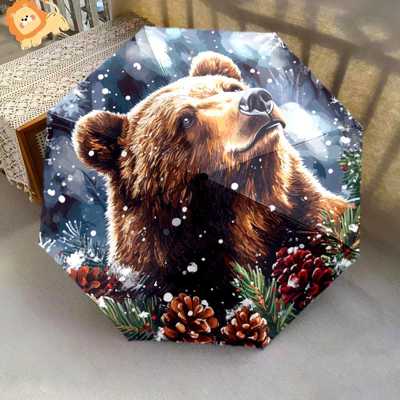 1 PC Automatic Folding Umbrella - Winter Bear Pattern, Portable & Foldable Design with 8 Ribs, Christmas Birthday Gifts