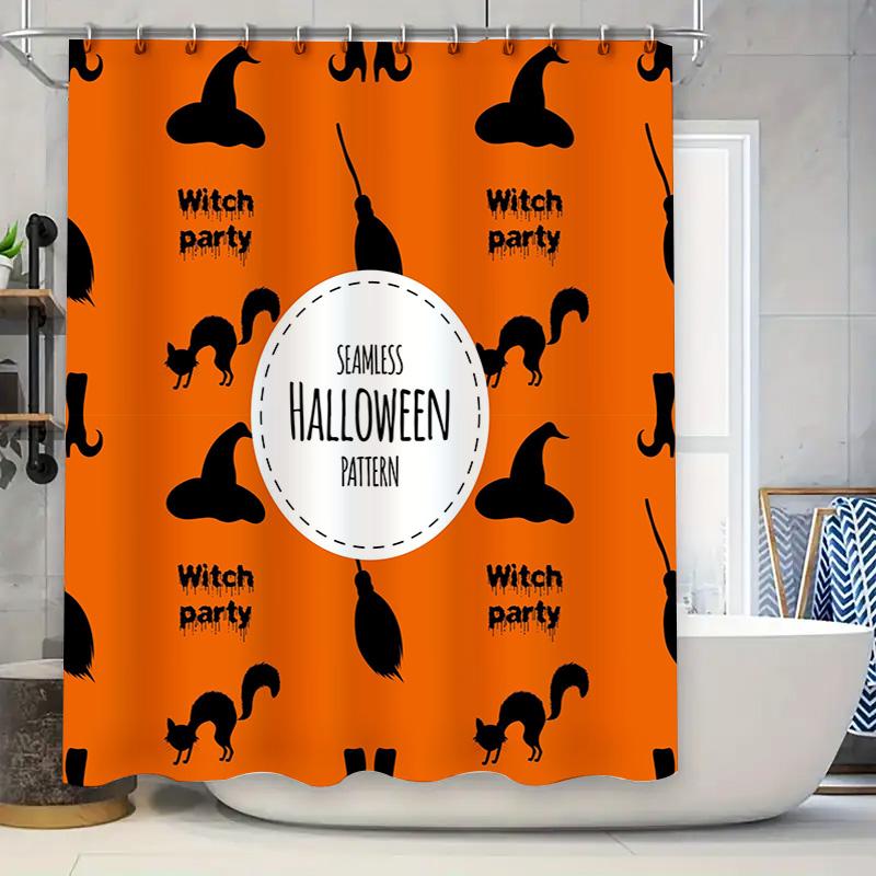 

Halloween Shower Curtain Orange Witch Party Halloween Pattern Print Waterproof Bathroom Decor Wash Bag Cover Size 180x256cm High 90x180cm