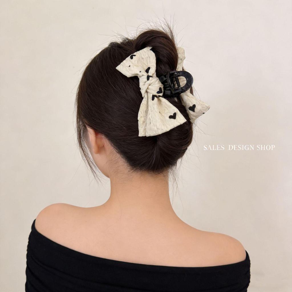 Korean Style Love Heart Polka Dot Double Bow Claw Clip – Fashionable Versatile Hair Accessory