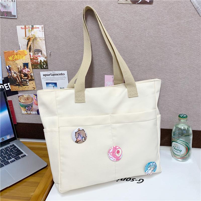 Lazy wind solid color canvas bag small fresh student bag commuter large capacity portable shoulder tote bag women