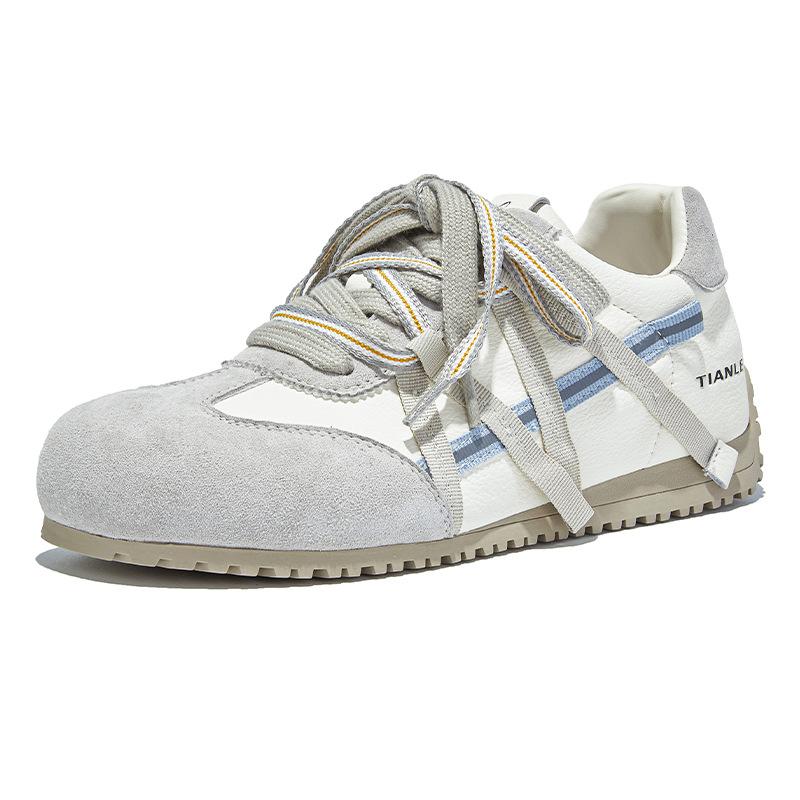 Retro leather German training shoes women's 2025 autumn new shoes women's two-color shoelaces crooked head sports shoes casual women's shoes