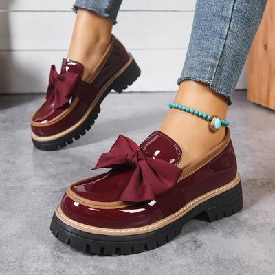 Pantofi Loafers Mari de Modă pentru Primăvară și Toamnă pentru Femei Stil Britanic Pantofi din Piele cu Fundă Toc Gros Talpă Groasă Pantofi Retro