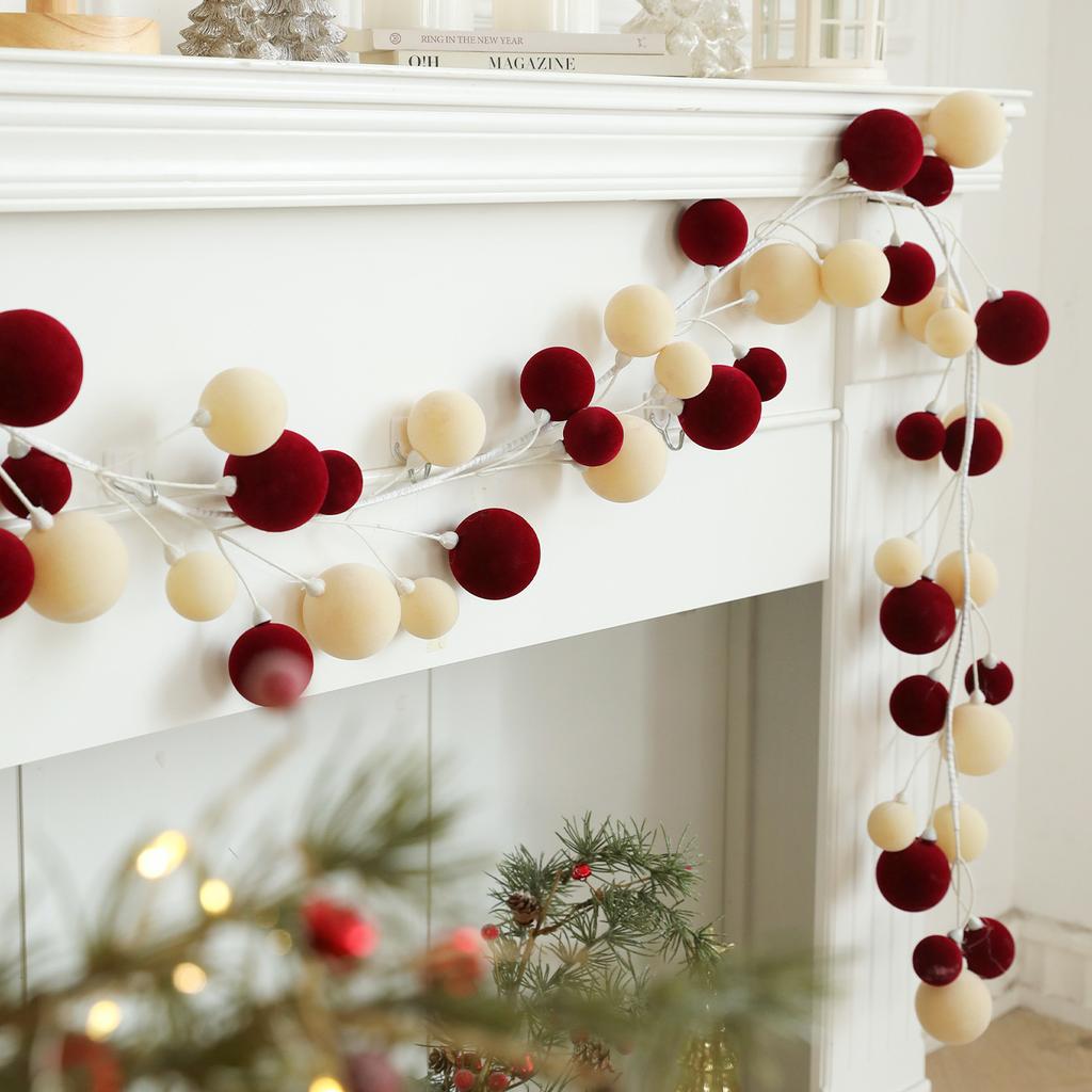 1,8M Weihnachtskugel Kunststoff Beflockt Schnurornament Amerikanischer/Europäischer Stil Tür- & Wandbehang Feiertagsdekoration