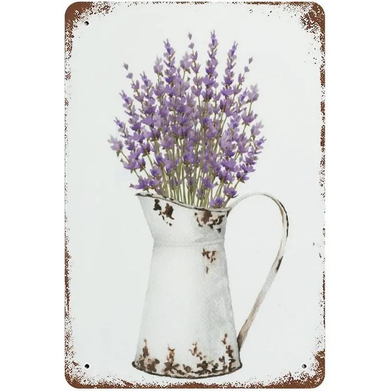 Metal Tin Sign Garden Beautiful Flowers Vintage Tin Sign Flower Lavender Metal Wall Panel Retro Art Decoration for Home Cafe Bar