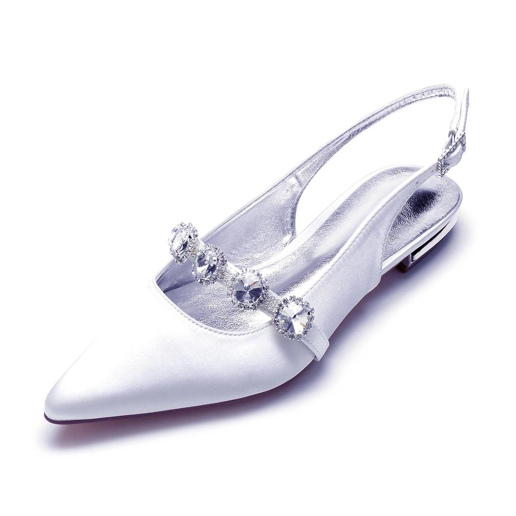 Pointed single shoes women's summer maternity shoes low heel four seasons large size women's shoes spring and autumn satin rhinestone single shoes