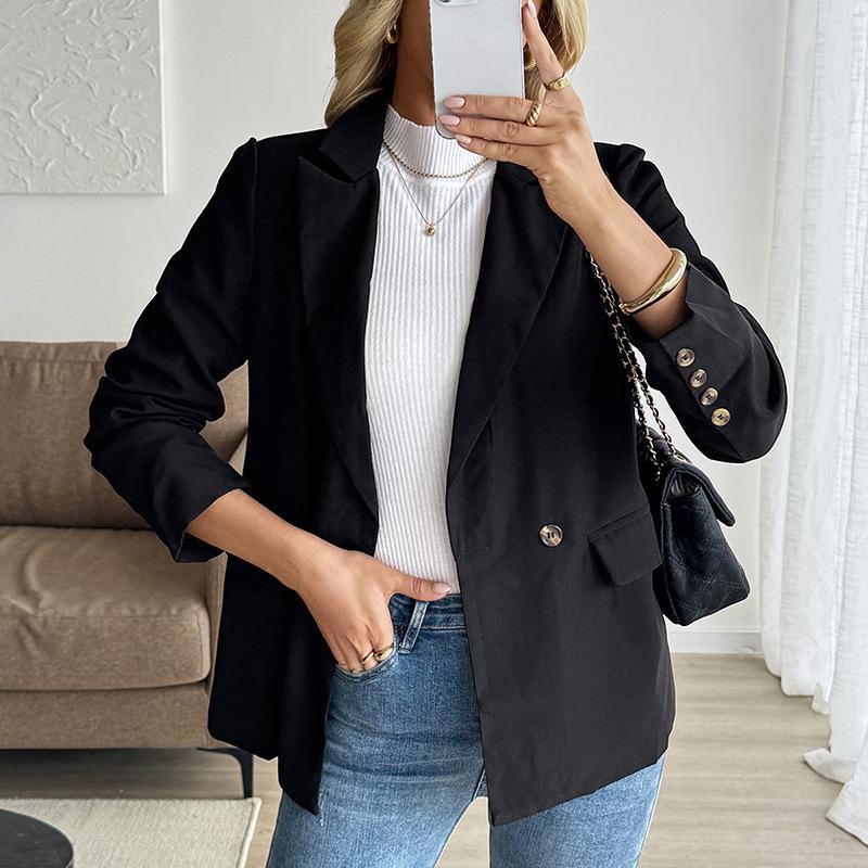 YYFS Women's Fashion Casual Solid Color Print Autumn Winter Long Sleeve POLO Neck Jackets & Coats