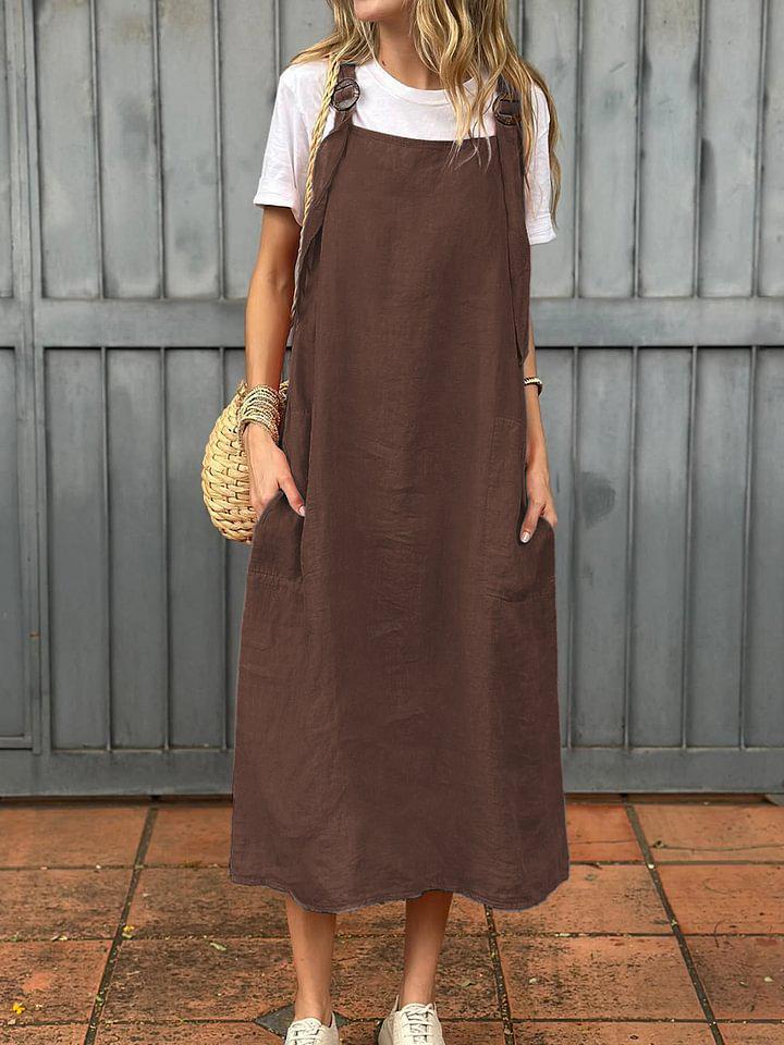 2026 Women s Summer Fashion Dress with Adjustable Straps - Casual Cotton Linen Long Dress 3XL