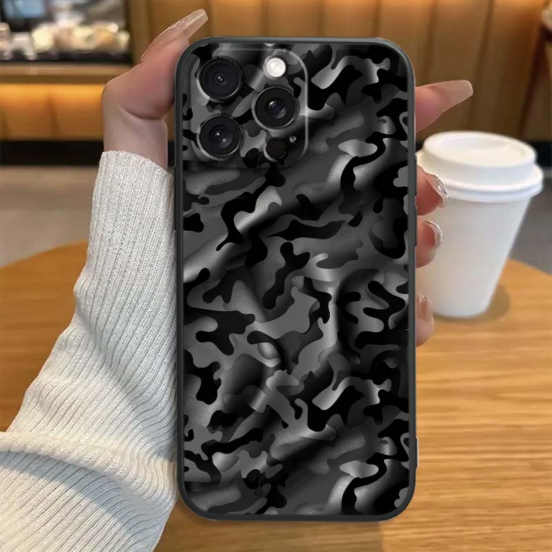 Creative camouflage pattern Phone Case For Apple iPhone 17 16 16E 15 14 13 12 11 Pro Max Plus Black Soft Silicone