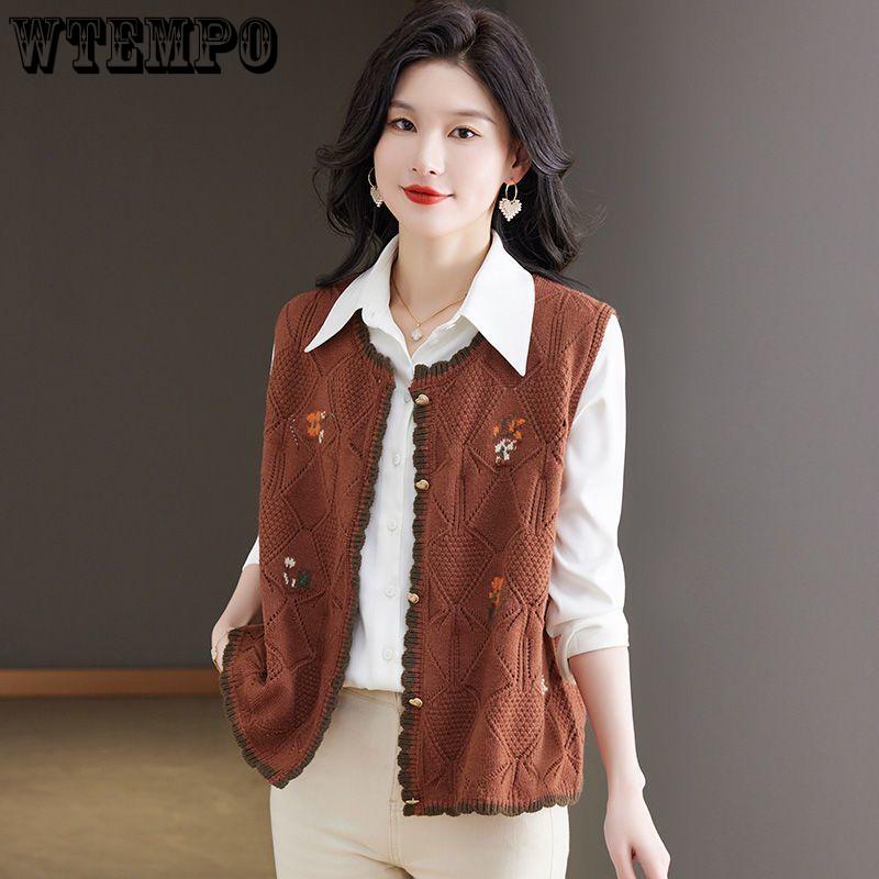 Women's Knitted Vest Coat Spring and Autumn New Loose Top Sleeveless Sweater Cardigan Vest