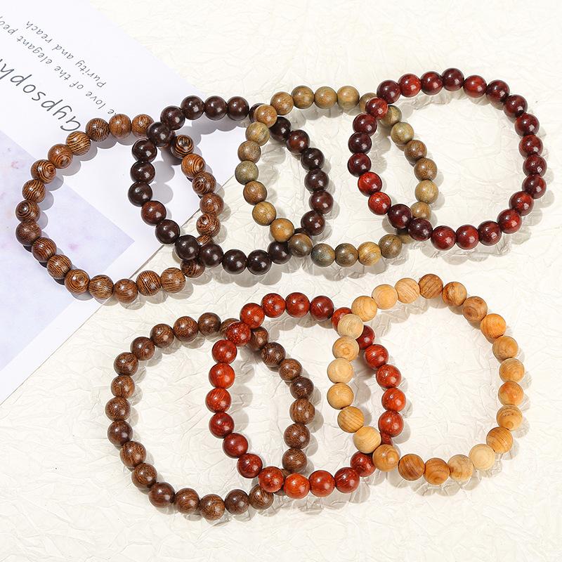 8mm Wooden Beads Bracelet Vintage Natural Wood Meditation Elastic Bracelets Women Healing Balance Ethnic Style Jewelry