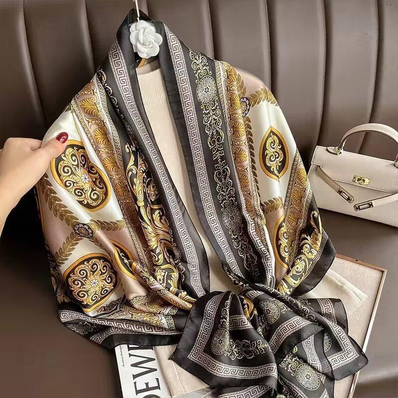 90*180 Large Imitation Silk Square Scarf Printed Fashion Versatile Beach Towel Neck Scarf For Ladies