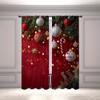 2pcs Red Christmas Printed Semi-Blackout Curtains with Green Pine Branches and Golden Balls  Drapes for Living Room Bedroom