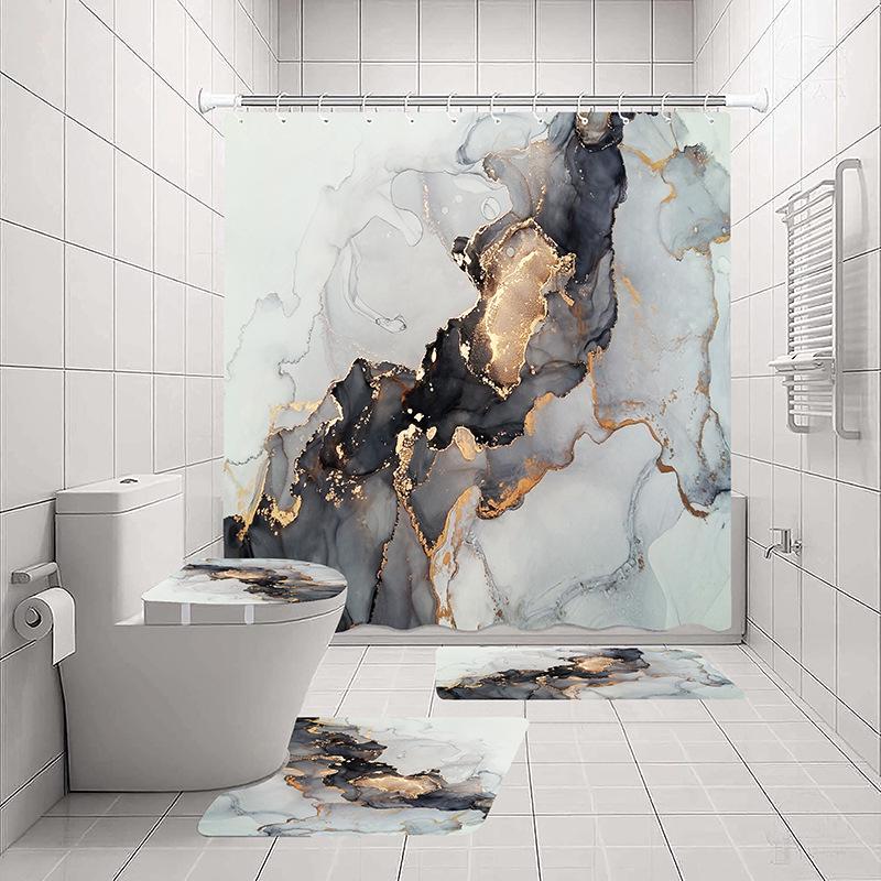 3D Waterproof Mildew-Proof No-Drill Shower Curtain Set for Bathroom 