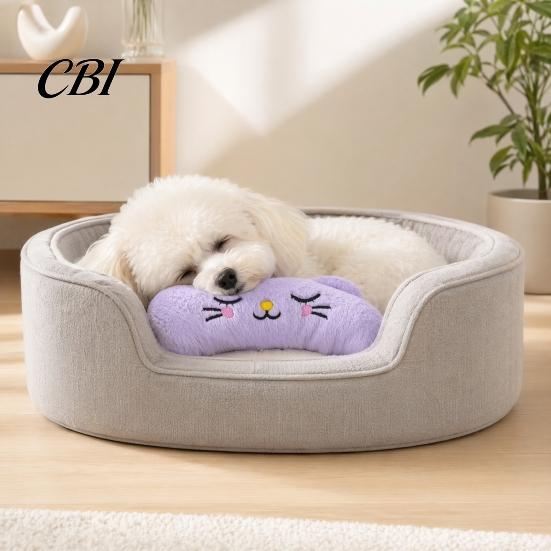 Embroidered Cat Toy Interactive Pet Pillow, with Built-in BB Sound Device, Soft U-shaped Neck Cushion U-Shaped Protector, for Cats And Dogs