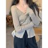 Spring New Button Collar Texture Knitted Bottoming Shirt Women's Age-reducing Girl Long-sleeved Top Cardigan