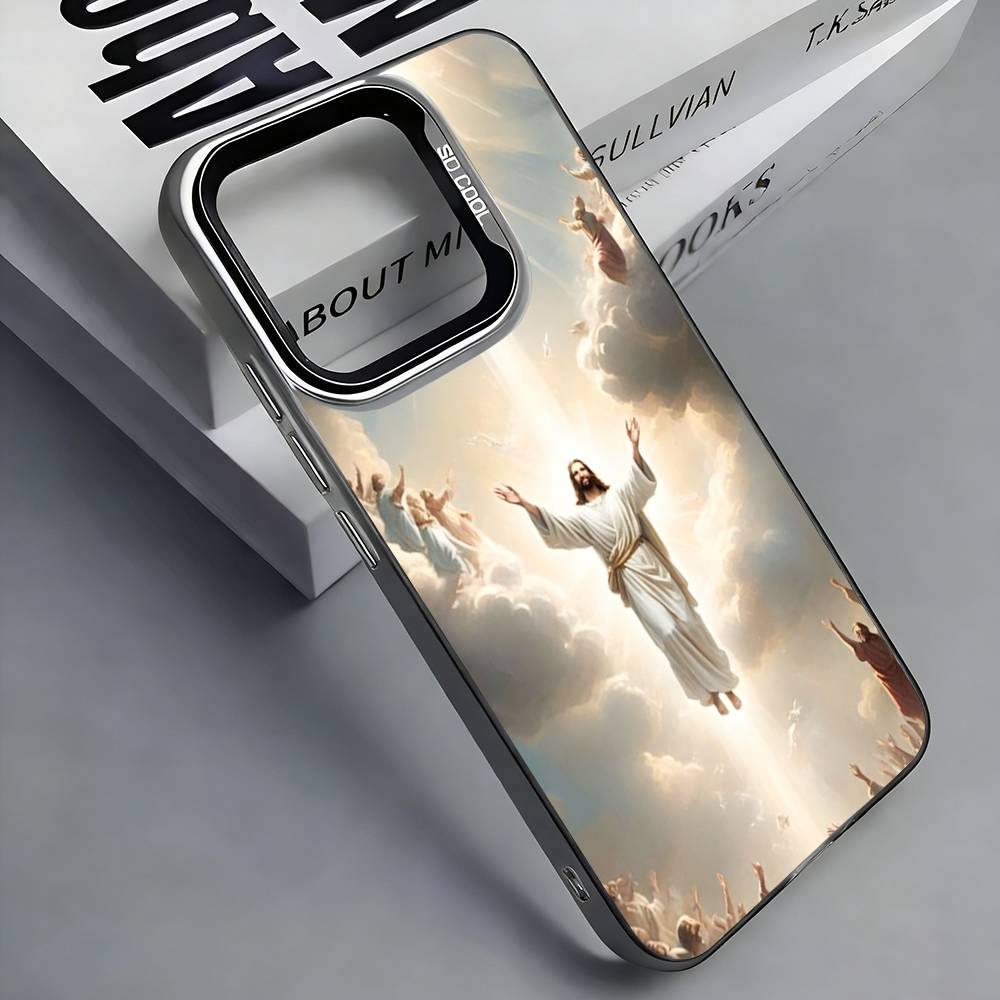 Christian Religious Jesus Phone Case For iPhone 17,16,15,14,13,12,11 Plus,Pro Max,Colored Silver Phone Case