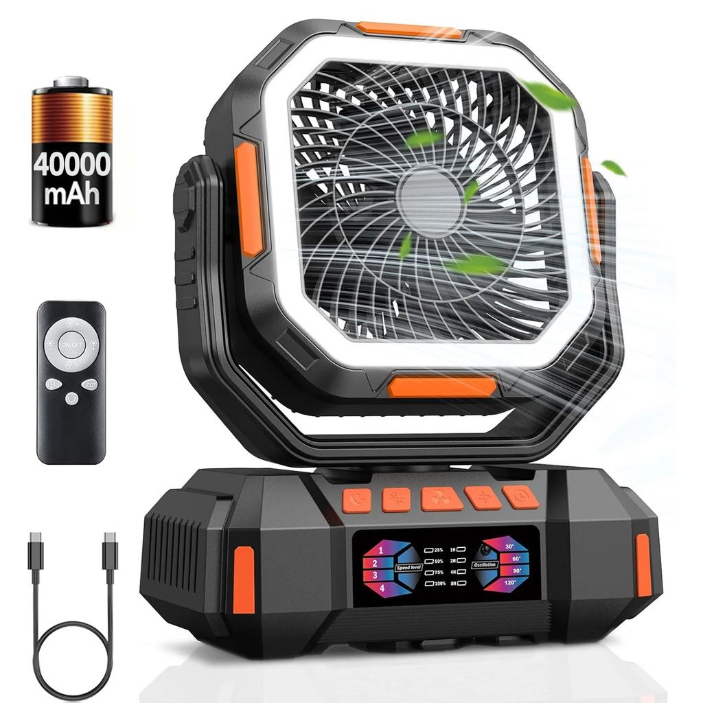 40000mAh Camping Fan Rechargeable Desktop Portable Air Circulator Wireless Ceiling Electric Fan with Power Bank LED Lighting