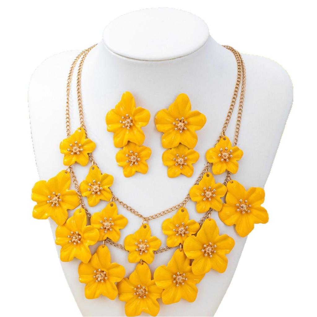 Exquisite Double Flower Necklace & Three-Dimensional Floral Earrings Set
