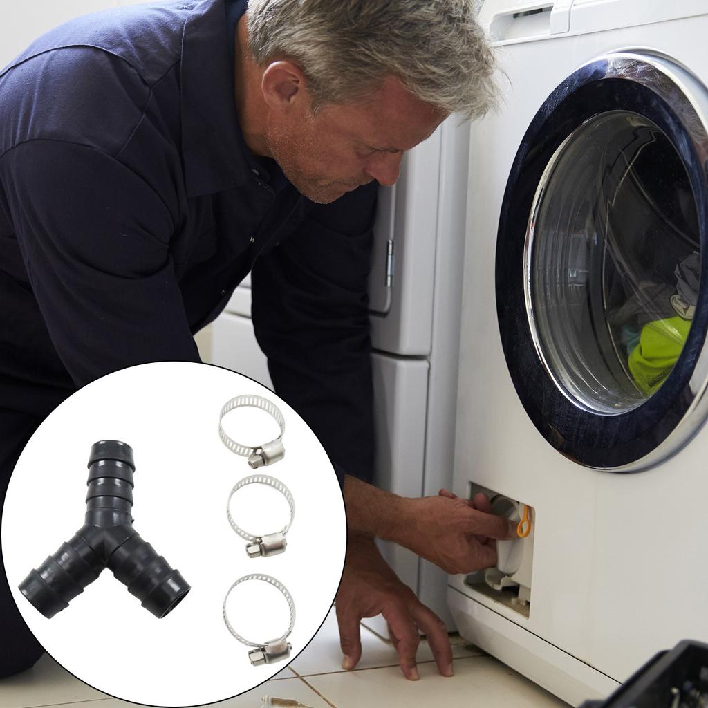 Y-formet dreneringskobling Svart plast forlengerør for vaskemaskin 20 mm diameter Lekkasjesikker Slitesterk rørfittings