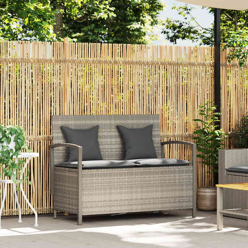 Garden Bench with Storage Space and Cushions Light Grey Poly Rattan