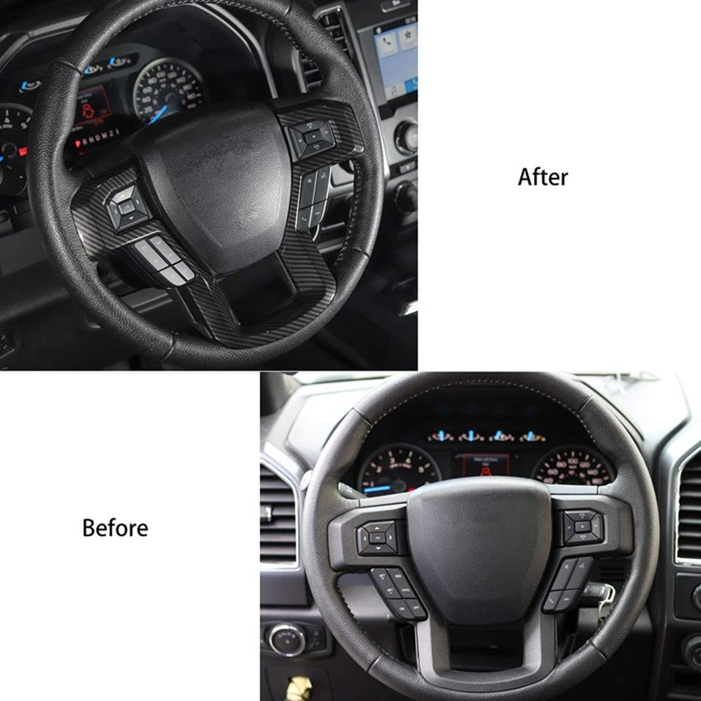 ABS Carbon Fiber Look Steering Wheel Cover Trim For 17-20 Ford F-150 F-250 F-350
