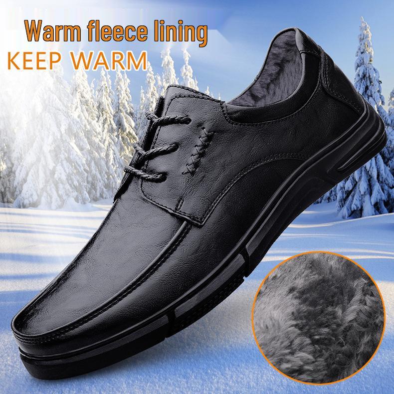Men's Large Size Leather Business Shoes - Soft Sole, Non-Slip, Lace-Up, Ideal for Middle-Aged and Elderly.