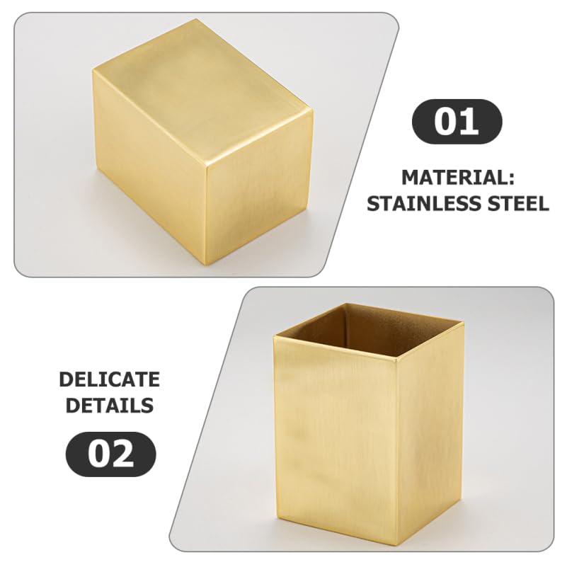 Stylish Gold Stainless Steel Pen Square Tool Pencil Desktop Storage Perfect for Storing Makeup Art Flower Toothbrush Trash and Perfect for Organizing