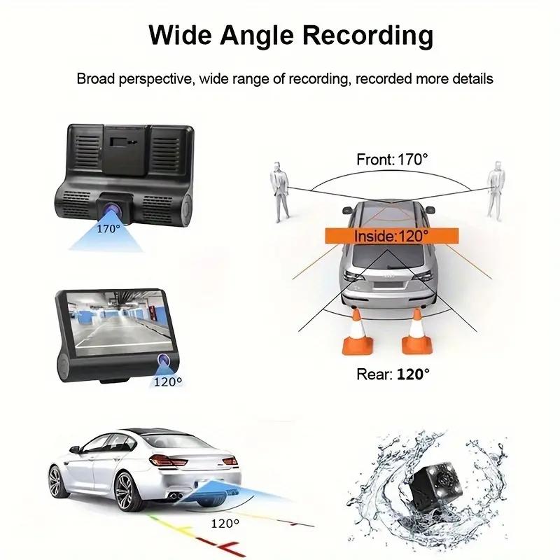 1080P Araba DVR 3 Kamera Lens 4 İnçlik Dikiz Kamerası Geri Görüş Kamerası Dahil TF Kart Video Kaydedici Otomatik Kayıt Cihazı