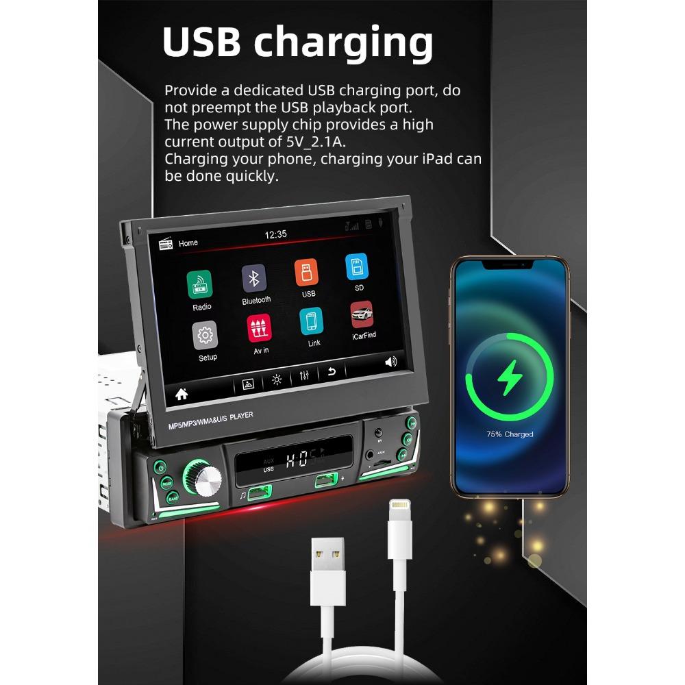 1Din Car Radio Multimedia MP5 Player, 7 inch Universal Navigation with Android Auto & Bluetooth, HD Screen USB TF FM Stereo