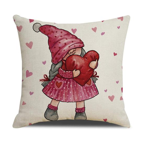 Valentine's Day Pillowcase Cute Love Heart Gnome Doll Pattern Red & White Color Sofa Cushion Cover Bedroom Car Square Pillow Shams Bedding Supplies
