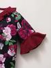Romper Jumpsuit Baby Rose Print Floral Headband Ruffle Set 7693 Black 74 [Misia Luxury] 2-Piece (6-9 Months)